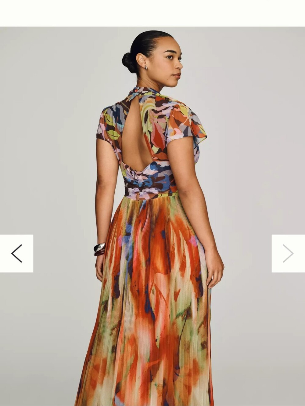 NEW Anthropologie Open Back Mixed Print Pleated Plunge V Neck Maxi Chiffon Dress - Picture 6 of 16